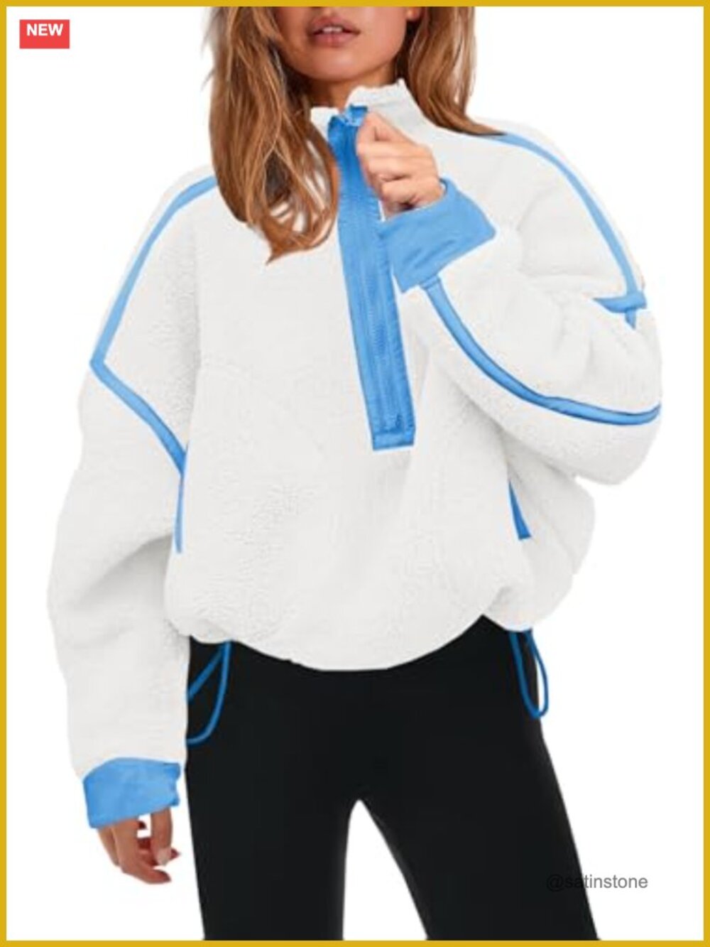 Womens Half Zip Fleece Pullover Sherpa Jacket Zip Pockets Cozy Winter
